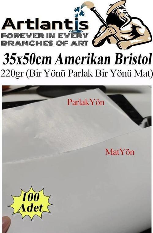 Amerikan Bristol Karton 35x50 cm 100 Adet 220 gr Bir Tarafı Parlak Bir Tarafı Mat Kağıt Biristol Karton