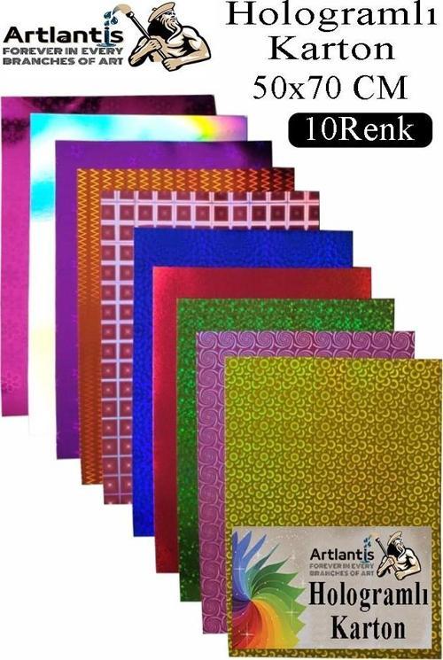 Hologramlı Karton 50x70 cm 10 Renk 1 Paket Hulogramlı Fon Kartonu Kağıt Yanar Döner Parlak Hologram Okul Öncesi Kreş
