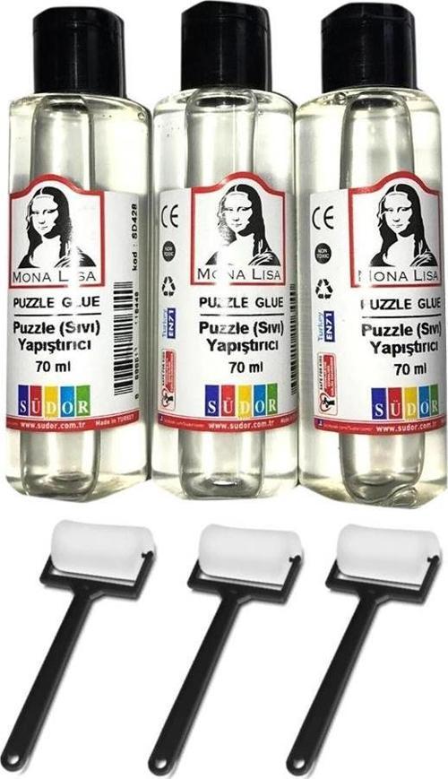 Puzzle Yapıştırıcı 70 ml 3 Adet ve Silindir Sünger Fırça 3 Adet Monalisa Pazıl Yapıştırıcısı