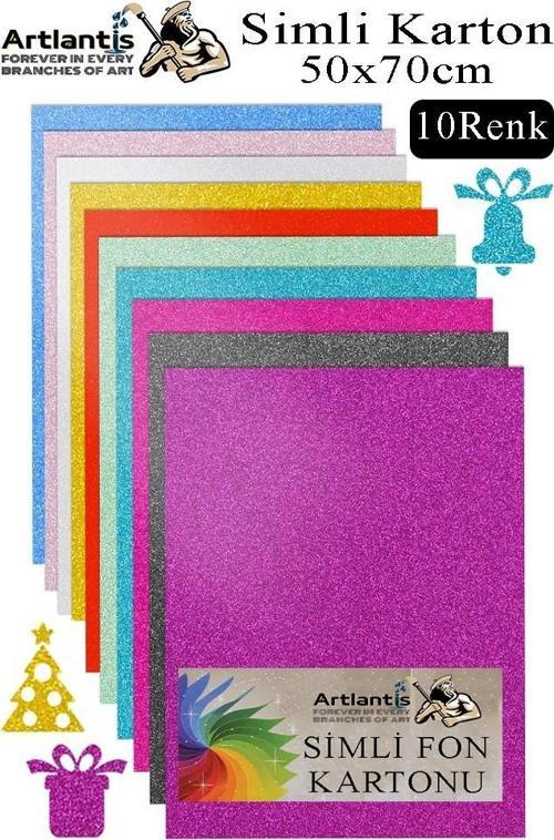 Simli Karton 50x70 cm 10 Renk 1 Paket 10 lu Simli Karton Parıltılı Kağıt Anasınıfı Kreş Etkinlik Proje Dekoratif
