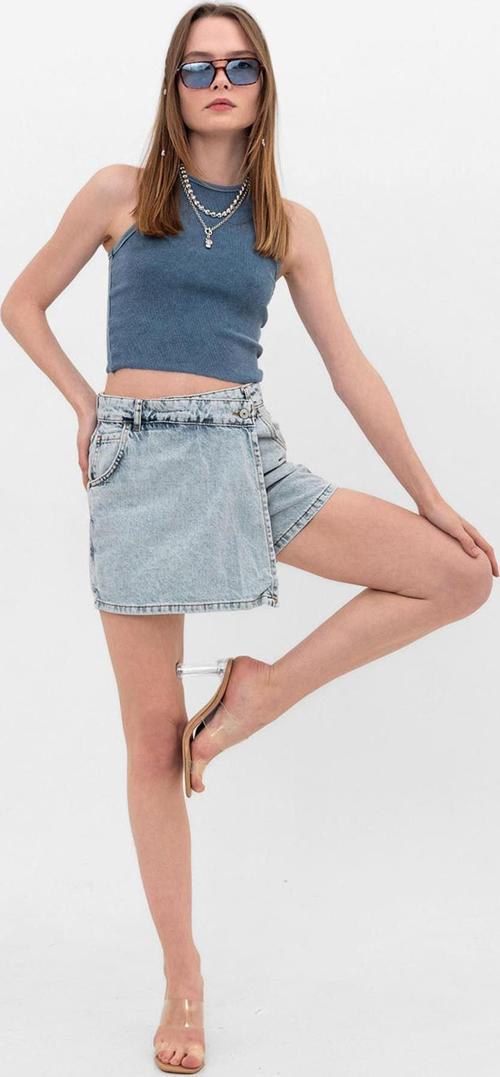 Tek Düğme, fermuarlı Denim Şort Kot Kadın Jean Etek
