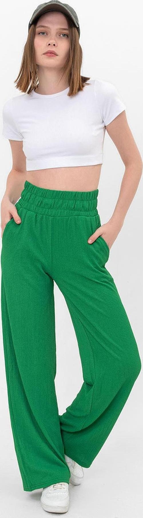 Beli Lastikli Bol Paça Çift Cepli Bürümcük Kadın Palazzo Pantolon