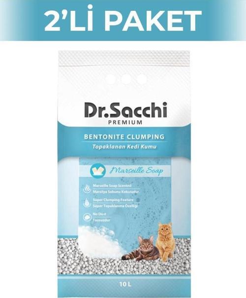Dr.Sacchi Süper Emici Marsilya Sabunlu Topaklanan Bentonit Doğal Kedi Kumu 10 lt 2 Adet