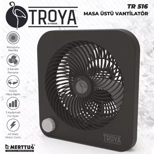 By Hook Tr-516 Masaüstü Vantilatör 3 Kanatlı 3 Kademeli Vantilatör