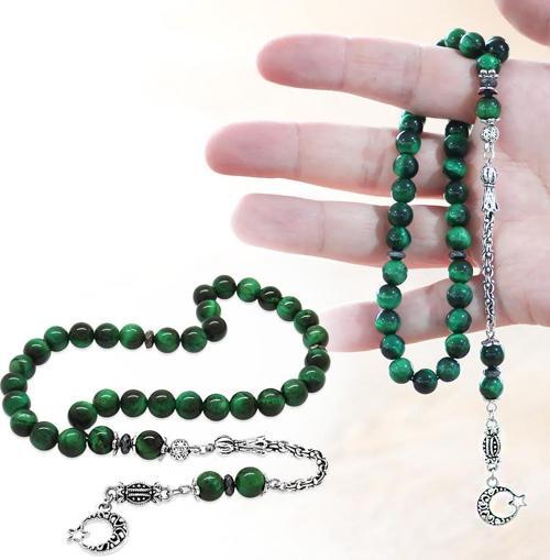 Kararmaz Metal Arnavut Zincir Püsküllü Küre Kesim Yeşil Kaplangözü Doğaltaş Tesbih