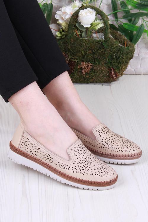 1006 Rahat Lazer Delikli Hakiki Deri Kadın Ayakkabı