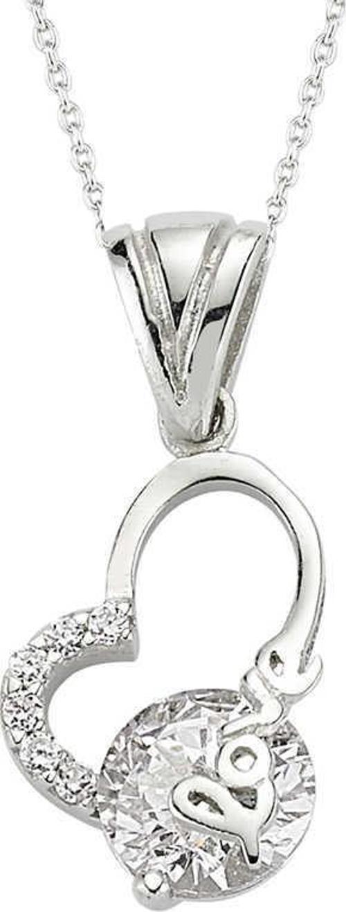 Gümüş Love Yazılı Bayan Kalp Kolye SL1677