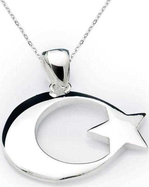 Gümüş Ay Yıldız Bayrak Kolye  SL1570