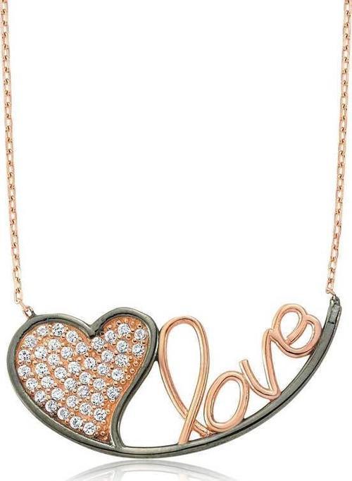 Gümüş Kalpli Love Bayan Kolye SL1748