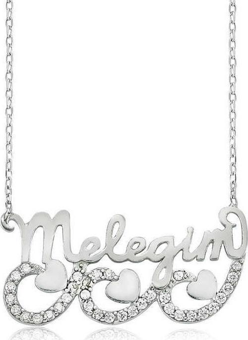 Gümüş Meleğim Yazılı Kalpli Bayan Kolye SL1719