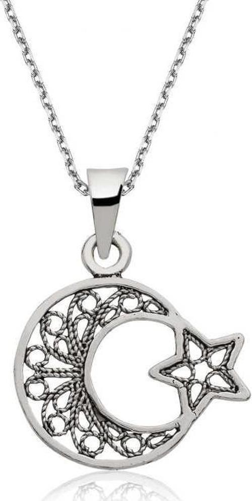 Gümüş Ay Yıldız Bayan Kolye  SL1613