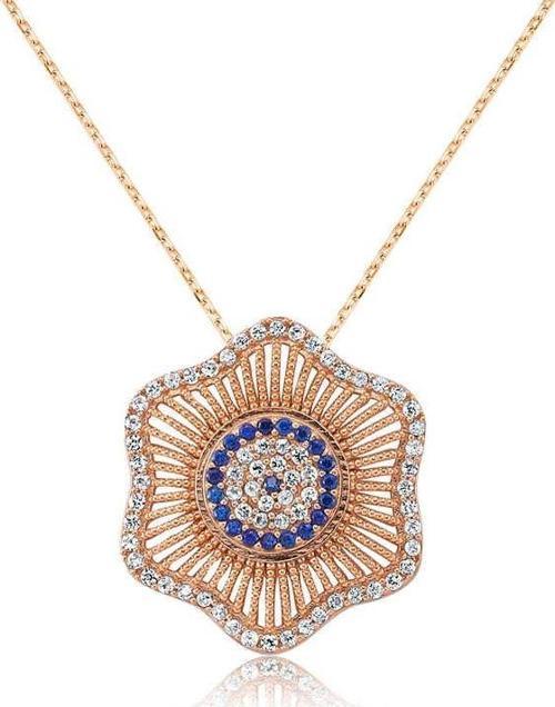 Gümüş Nazarlı Çiçek Bayan Kolye SL1722