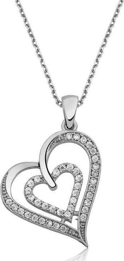 Gümüş Birleşmiş Kalpler Bayan Kolye SL2004