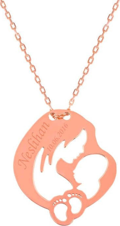 Gümüş Rose İsimli Anne Bebek Sevgisi Kolye SL2743