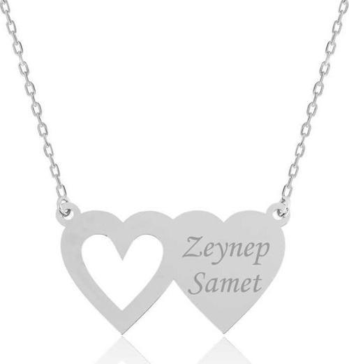 Gümüş İki Kalp İsimli Bayan Kolye SL2761