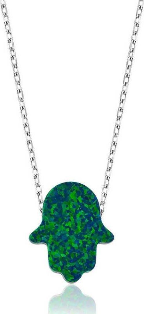 Gümüş Yeşil Opal Fatma Ana Eli Bayan Kolye SL1917