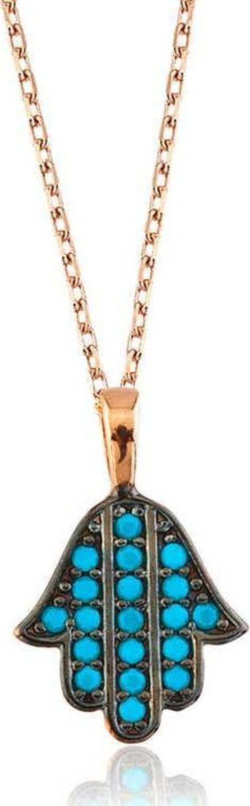 Gümüş Mavi Fatma Ana Eli Bayan Kolye SL1907