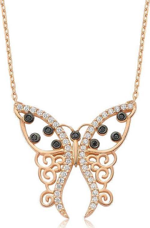 Gümüş Desenli Kelebek Bayan Kolye SL1799