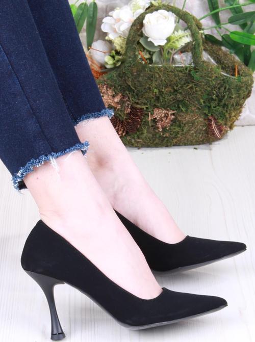 16308 Düz Sade Süet Rahat Şık Stiletto Yüksek Topuklu Kadın Ayakkabı
