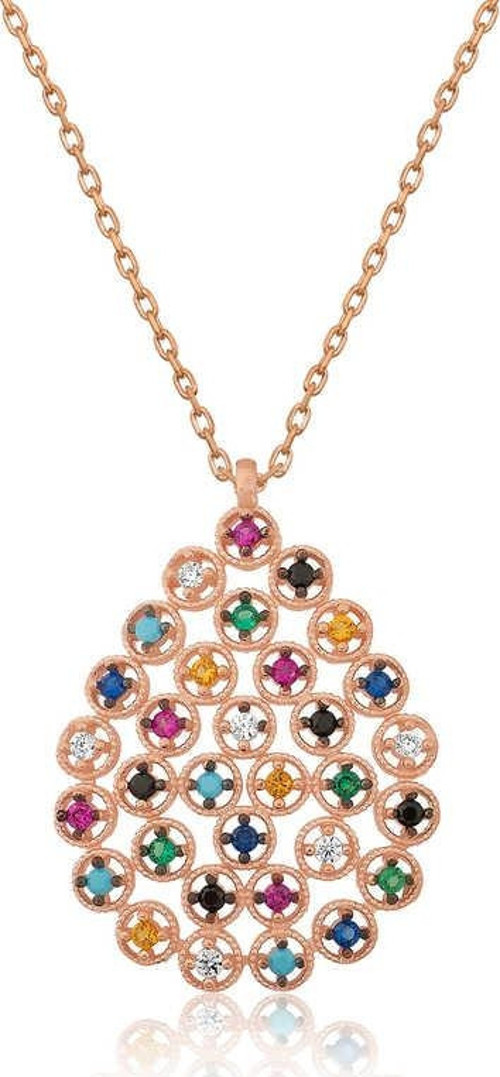 Gümüş Rose Renkli Taşlı Damla Kolye SL7421