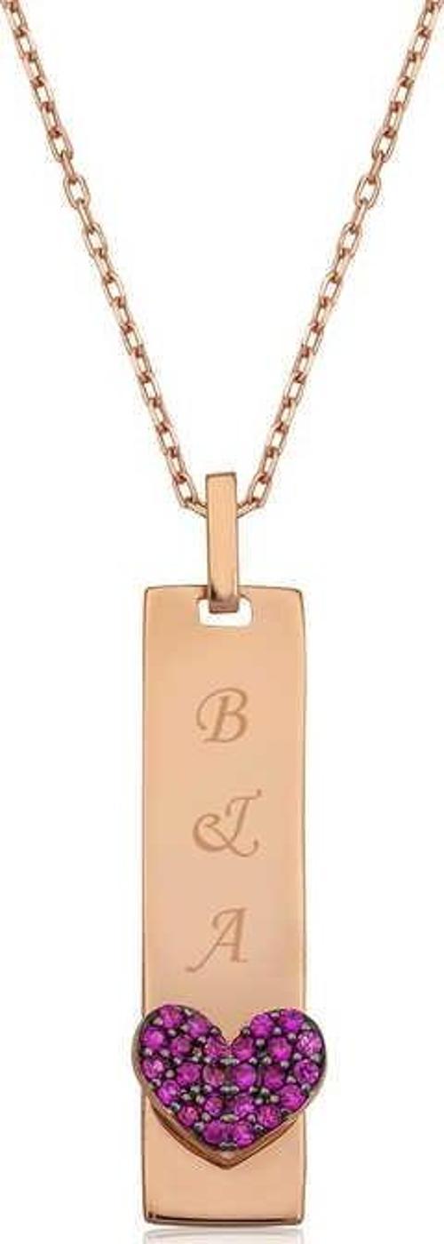 Gümüş Rose Kalpli Plaka Kolye SL3154