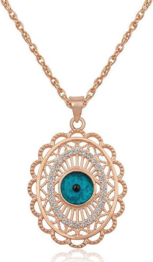 ​Gümüş Rose Oval Nazar Bayan Kolye SL3100
