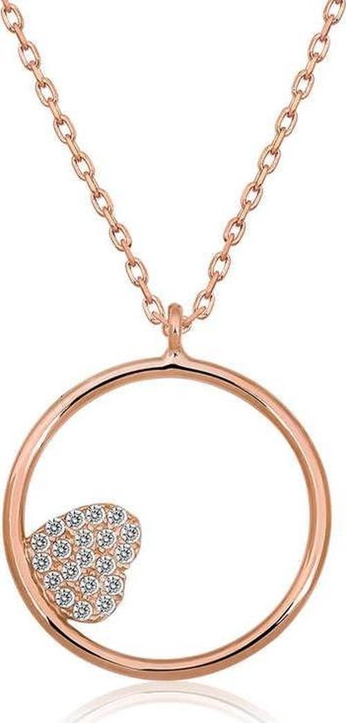 Gümüş Rose Kalp Detaylı Halka Kolye SL3491