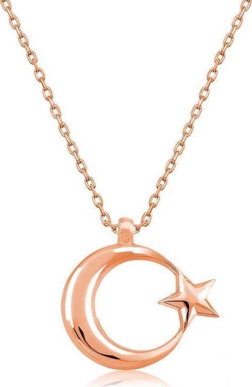 Gümüş Rose Ay Yıldız Bayan Kolye  SL3352