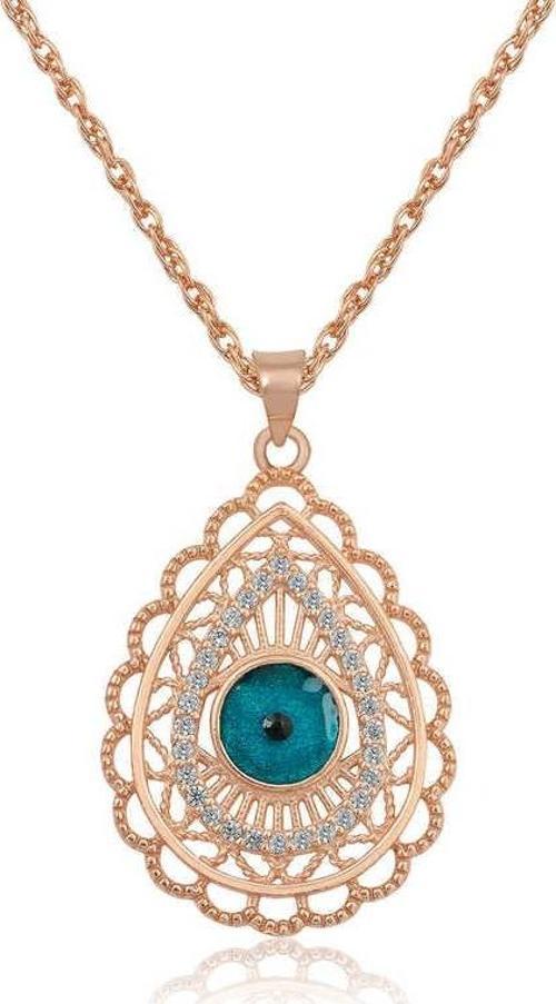 Gümüş Damla Nazar Bayan Kolye SL11056