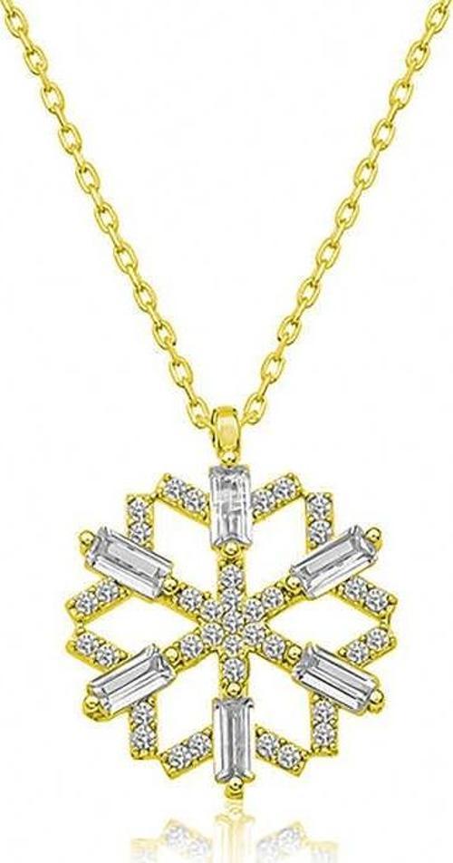 Gümüş Gold Baget Taşlı Kar Tanesi Kolye SL2340