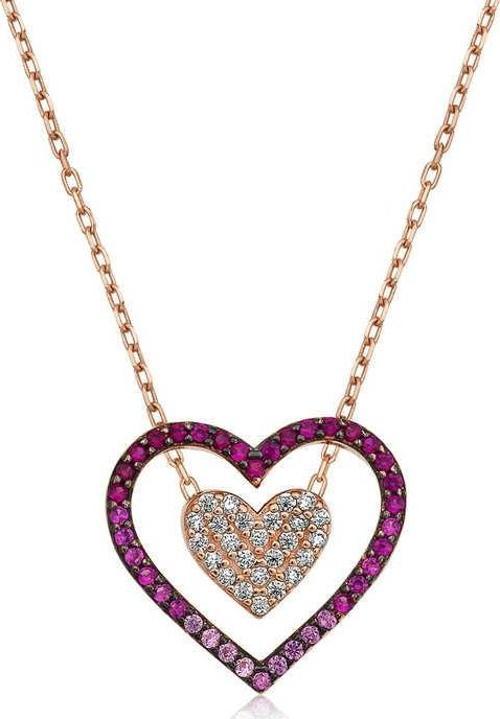 Gümüş Rose İki Kalp Bayan Kolye  SL3163