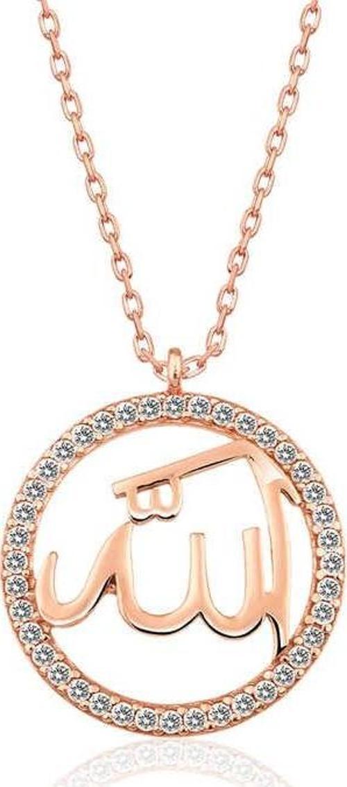 Gümüş Rose Arapça Allah Yazılı Bayan Kolye SL3619