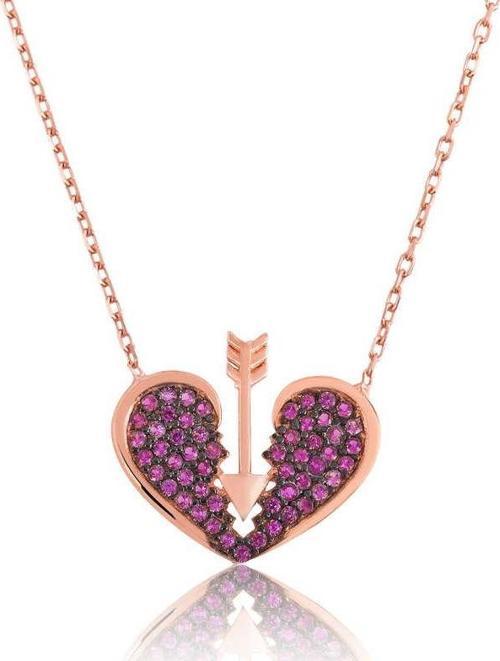 Gümüş Kalpli Ok Bayan Kolye SL1952