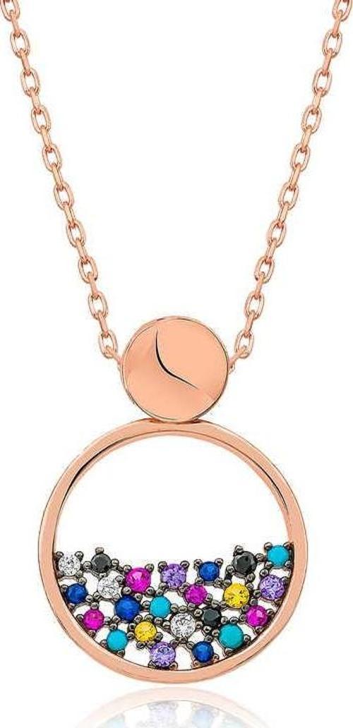 ​Gümüş Rose Mix Taşlı Çiğ Damlası Bayan Kolye SL3644