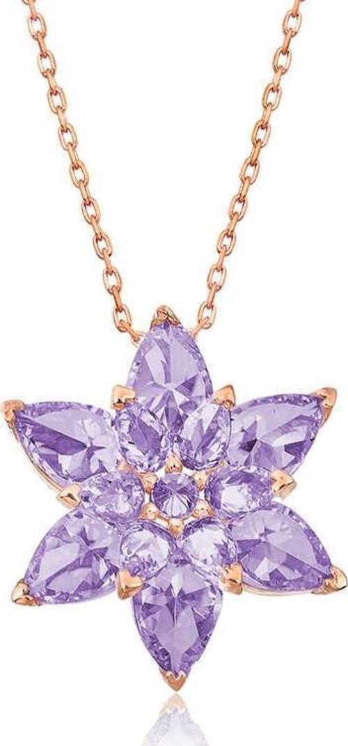 Gümüş Rose Lila Lotus Çiçeği Kolye  SL2459