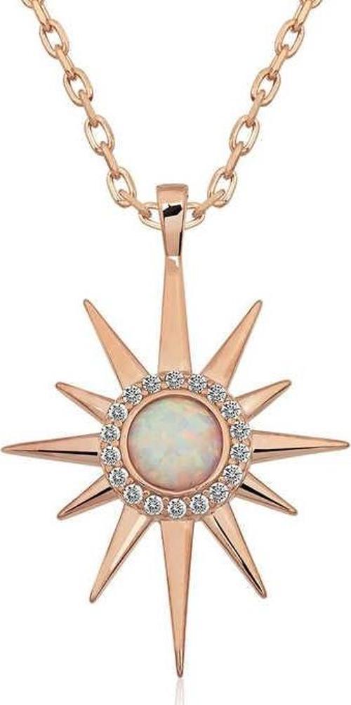 ​Gümüş Rose Beyaz Opal Taşlı Kutup Yıldızı Kolye SL3836
