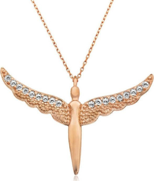 Gümüş Rose Kanatlı Melek Bayan Kolye SL6433