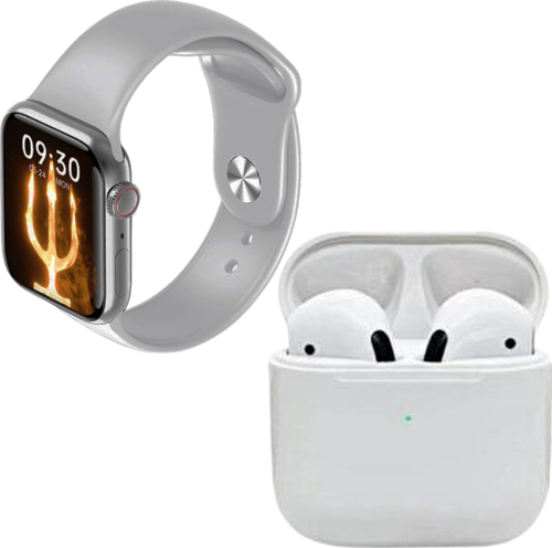 Pro 5 Beyaz Bluetooth Kulaklık M26 Plus Smart Watch 6 Gri Akıllı Saat