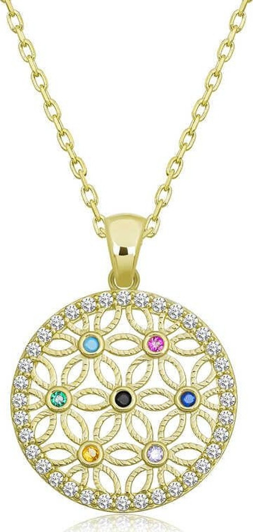Gümüş Gold Renkli Taşlı Yaşam Çiçeği Kadın Kolye SL4784