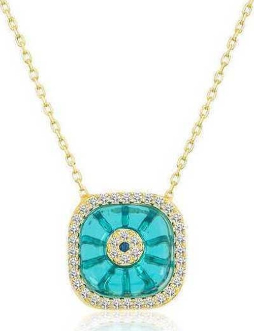 Gümüş Gold Kare Camgöz Nazar Bayan Kolye SL3952