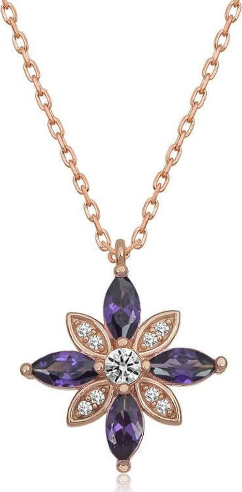 Gümüş Rose Mor Taşlı Umut Çiçeği Kolye SL4314