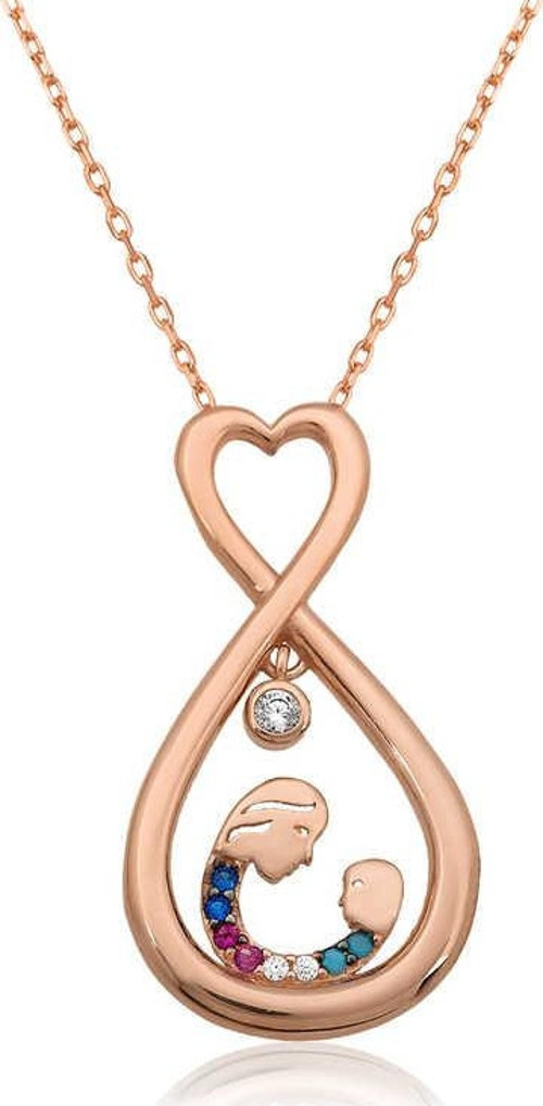 Gümüş Rose Sonsuz Kalpli Anne Çocuk Kolyesi SL1324