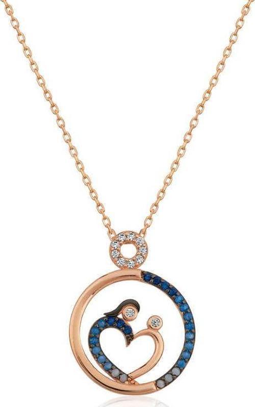 Gümüş Rose Kalp Anne Ve Bebek Bayan Kolye SL3232