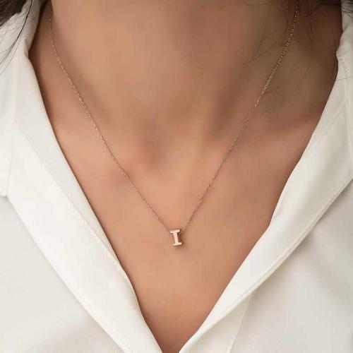 Gümüş Rose 3 Boyutlu I Harf Bayan Kolye SL4245
