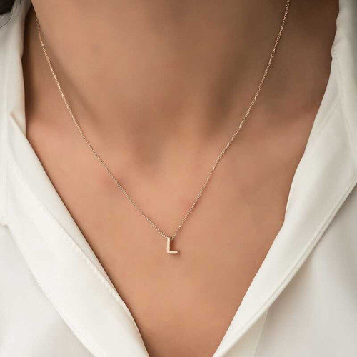 Gümüş Rose 3 Boyutlu L Harf Bayan Kolye SL4247