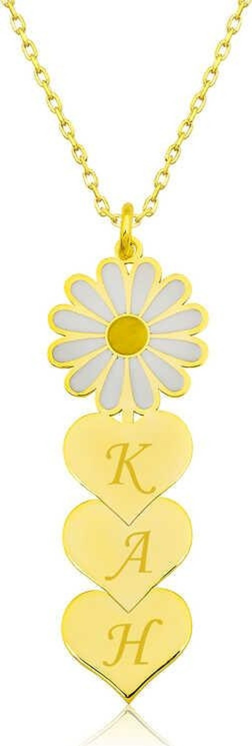 Gümüş Gold Kişiye Özel Kalpli Papatya Kolye SL2850