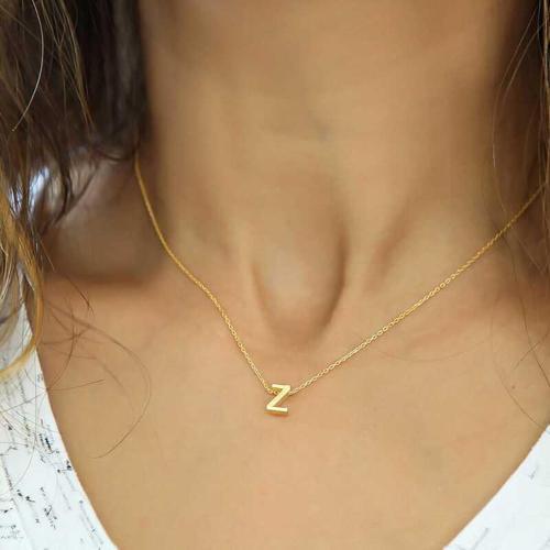 Gümüş 3 Boyutlu Z Harf Gold Bayan Kolye SL4208