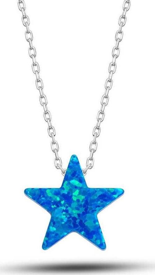 ​Gümüş Opal Mavi Taşlı Yıldız Kadın Kolye SL5695
