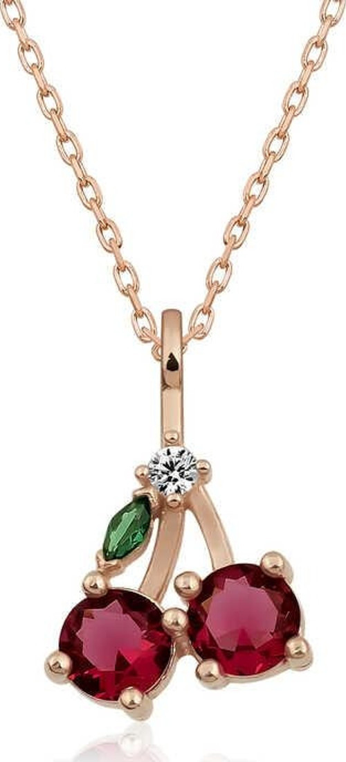 Gümüş Rose Kiraz Figürlü Meyve Kolye SL3858