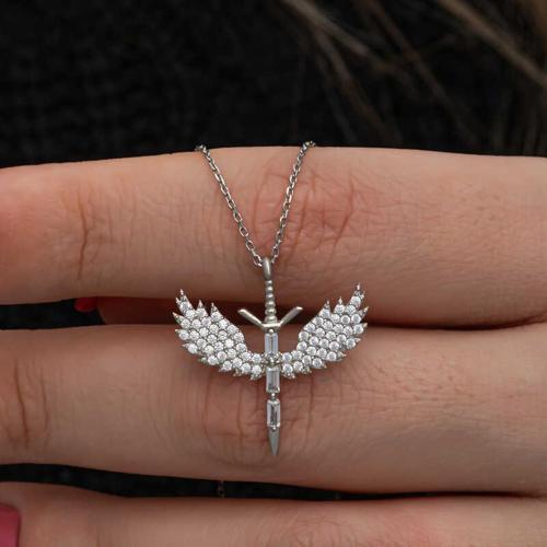 Gümüş Baget Taşlı Mikail Kadın Kolye SL7056